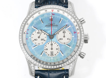 Chronograph - Rhinestone - Sky Face - N-Timer - Black Leather - Automatic - 43mm