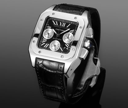 Chronograph - Black White 316L Steel - Black Leather - Automatic - 42mm