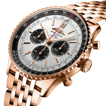 Chronograph -Silver Black- Rosegold 316L Steel - Automatic - 43mm